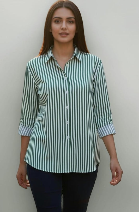 White And Green Formal Shirt